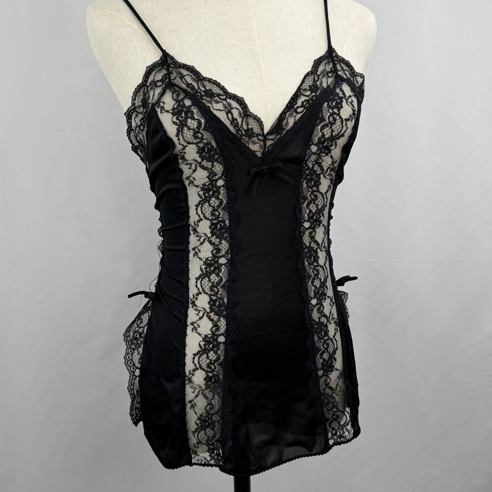 Vintage Sears Black Lace Lingerie Set Robe Slip Dress Sheer Babydoll 70s 80s Sm - Picture 2 of 8